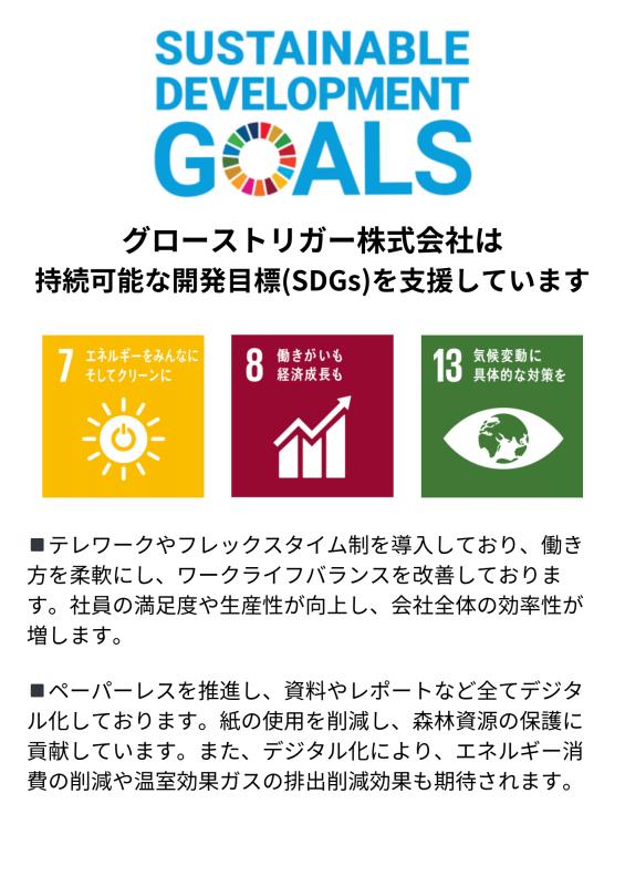 グローストリガー株式会社は 持続可能な開発目標(SDGs)を支援しています。